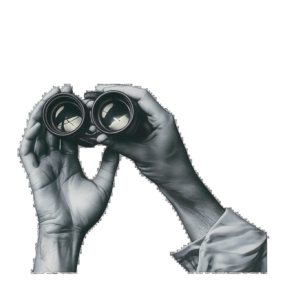 Hands holding binoculars, looking ahead